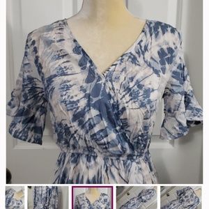 Kori America Sky Blue Tie Dyed Ruffle Maxi Dress Women's Size Small